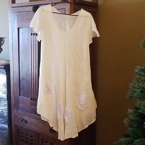 Linen dress, lavender flowers, women's large